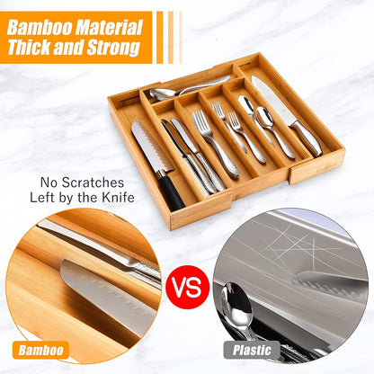 Bellsal Silverware Organizer Kitchen Drawer Organizer Expandable Bamboo Utensil Holder Cutlery Tray