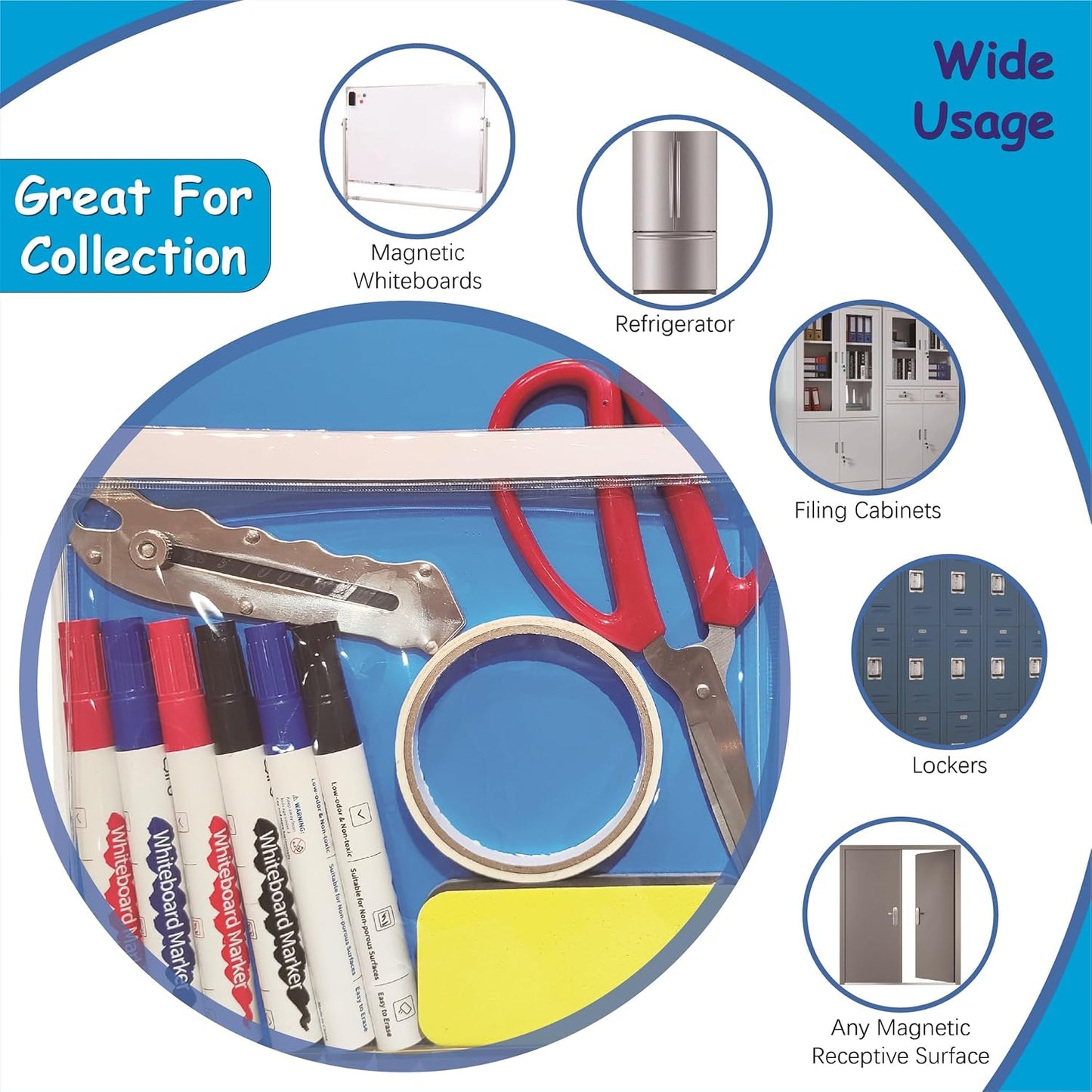 Magnetic Pocket 4 Pack – Self-Adhesive Magnetic Storage Pouch for Documents, Notes & Tools, Strong