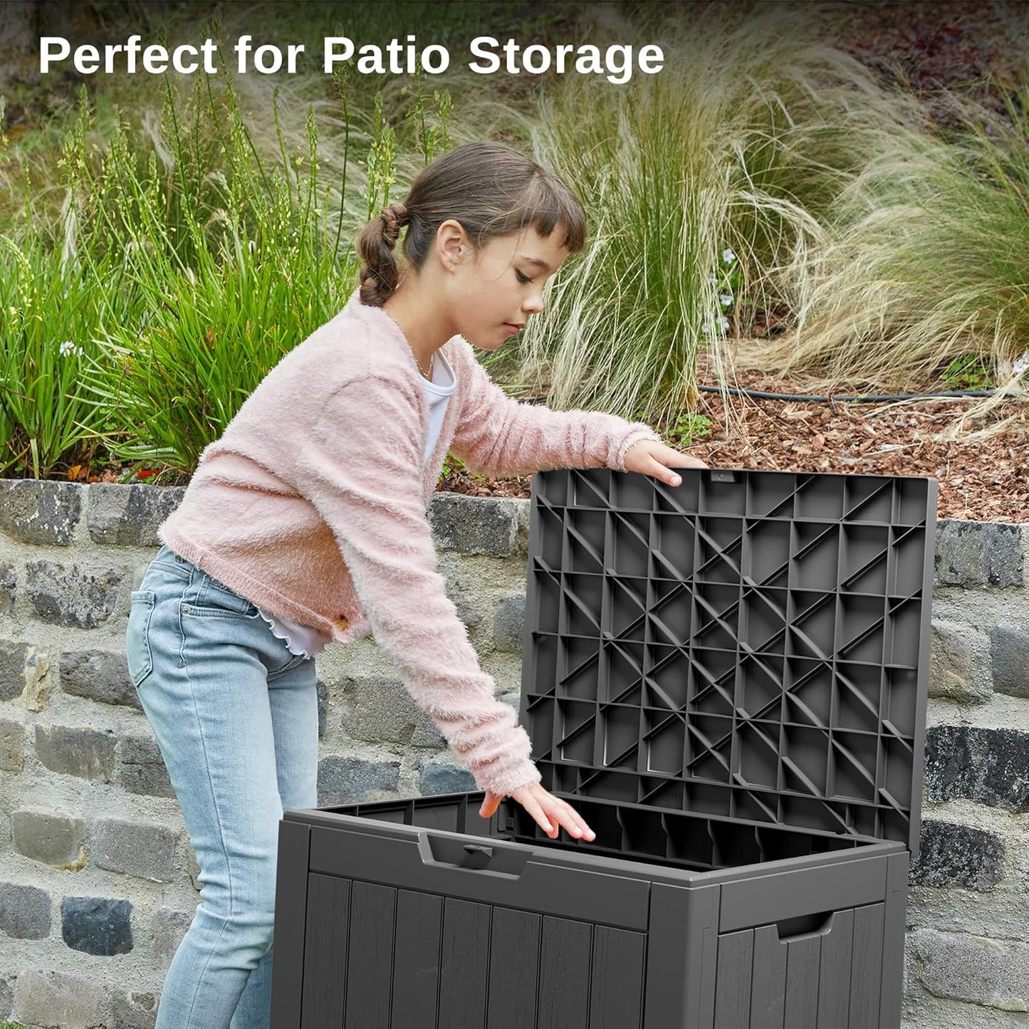 EAST OAK Outdoor Storage Box, 31 Gallon Deck Box, Waterproof Resin Storage Bin for Patio Cushions