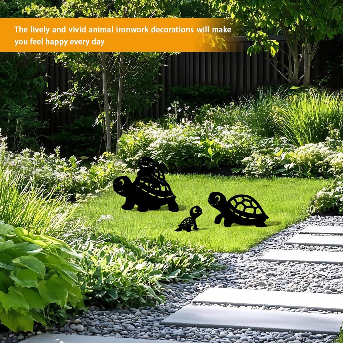 3 Pack Turtle Metal Garden Decorative Stakes, Weather Proof Silhouette Statues for Yard