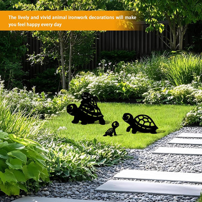 3 Pack Turtle Metal Garden Decorative Stakes, Weather Proof Silhouette Statues for Yard