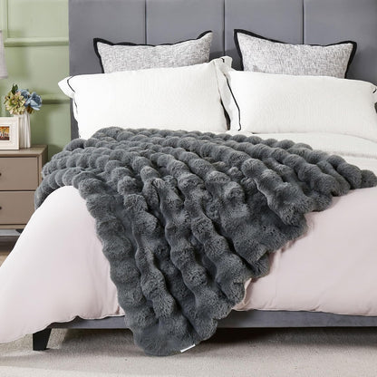 DREAMNINE Oversized Soft Thick Fuzzy Faux Rabbit Fur Throw Blanket Twin Size 60" x 71", Double