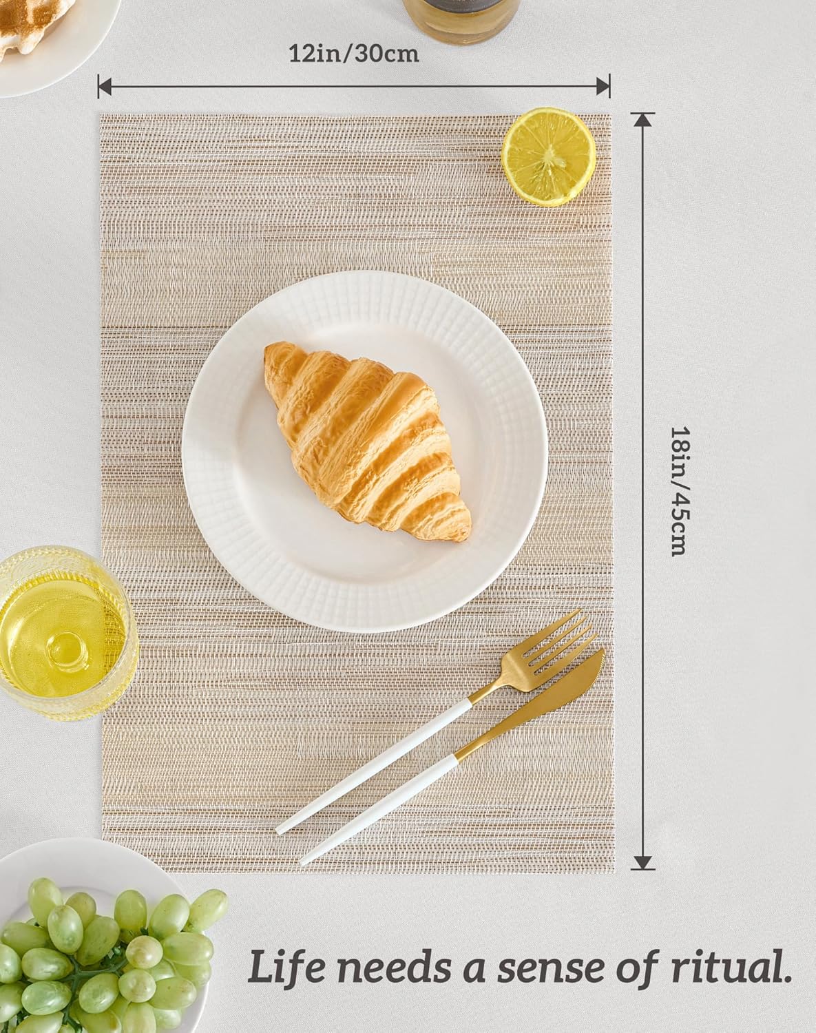 Leetaltree Lightsteel Beige with Yellow Placemats Set of 12 - Heat Resistant Non-Slip Place mats