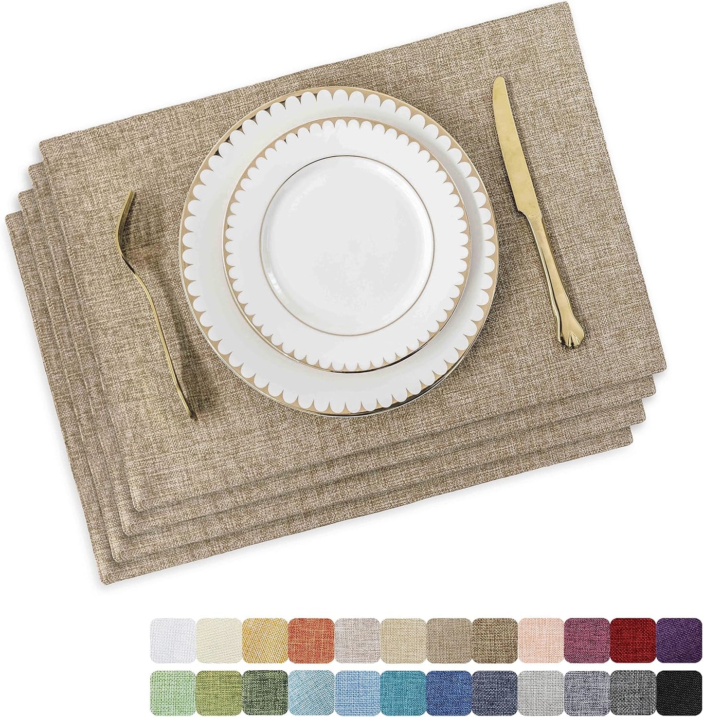 Home Brilliant Linen Placemats Set of 4 Heat Resistant Dining Table Cloth Place Mats Kitchen Table