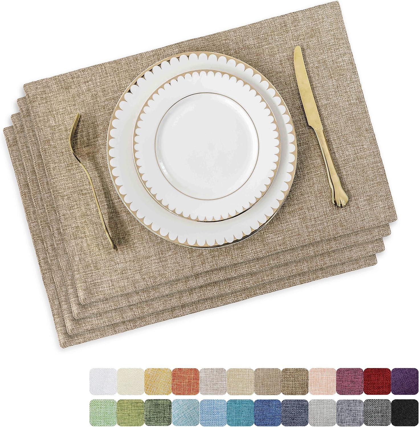 Home Brilliant Linen Placemats Set of 4 Heat Resistant Dining Table Cloth Place Mats Kitchen Table