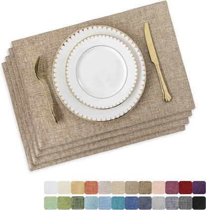 Home Brilliant Linen Placemats Set of 4 Heat Resistant Dining Table Cloth Place Mats Kitchen Table