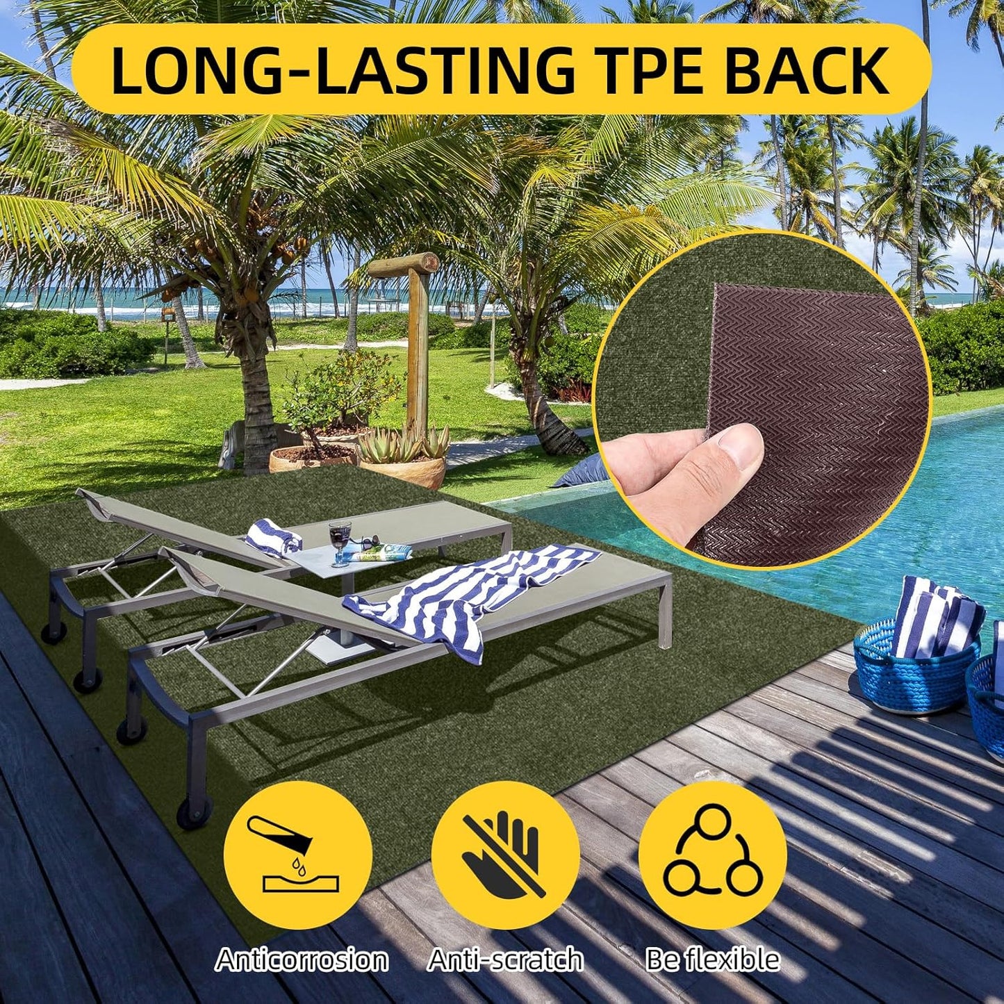 Marine Carpet,5 FT x 20 FT Olive Green Indoor Outdoor Carpet 0.2" Thick with Water-Proof TPE