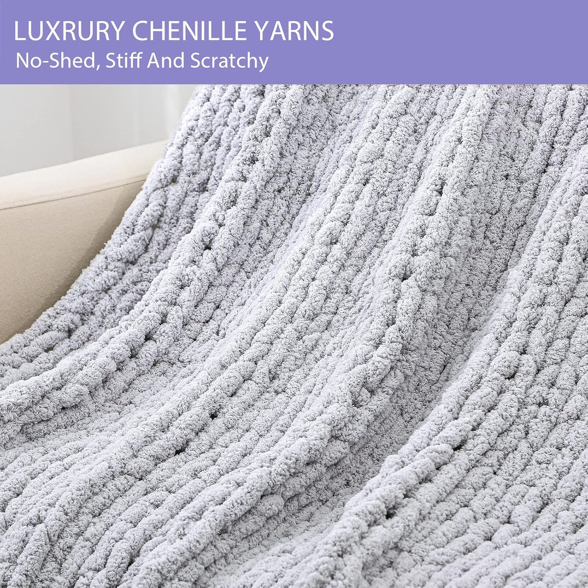 Bigacogo Chunky Knit Throw Blanket for Couch, 40x80 inches, 100% Hand Knitted with Thick Jumbo