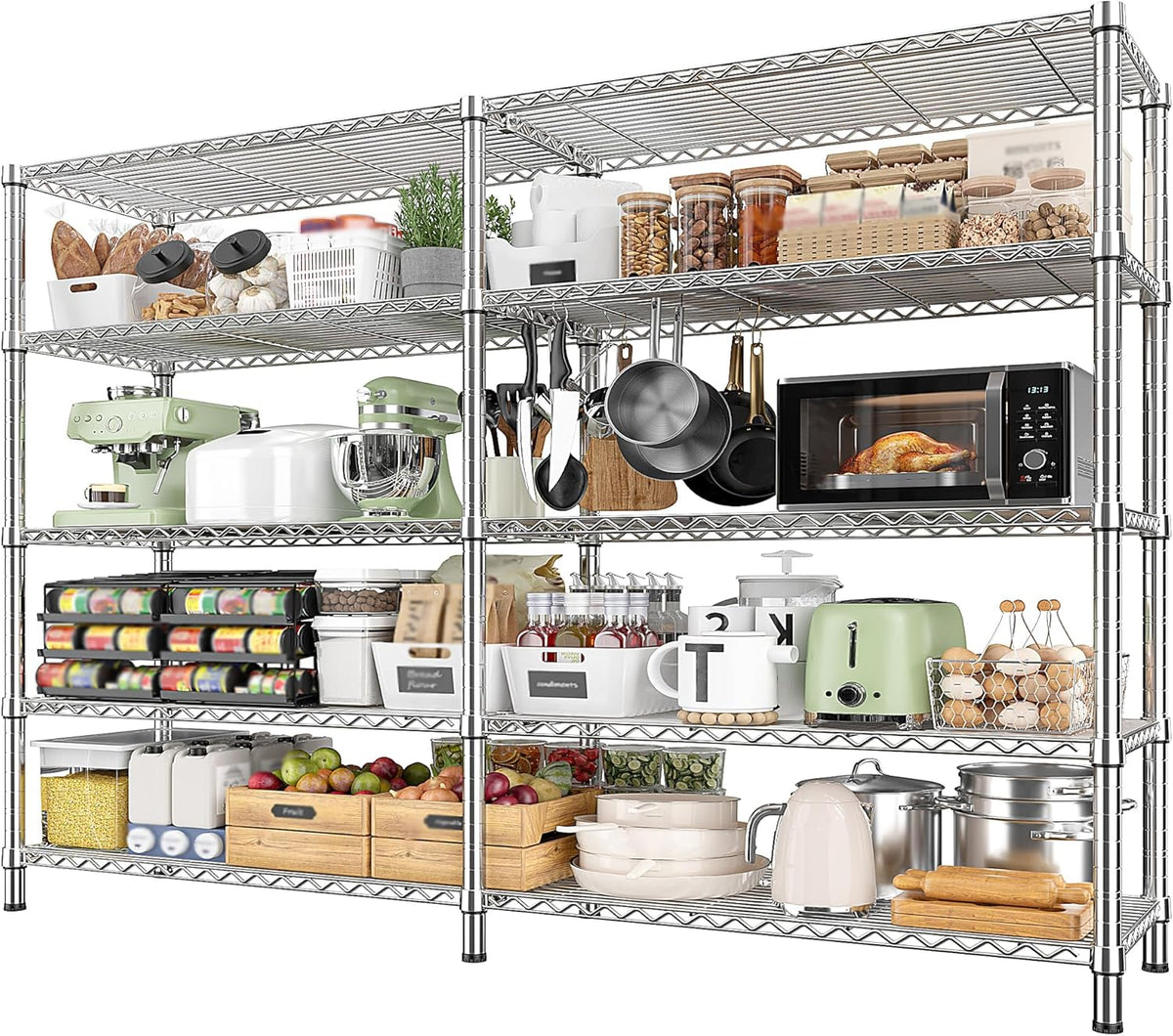 REIBII 1500LBS Storage Shelves 61.7''W Wire Shelving Unit 5 Tier Metal Shelving for Storage Rack