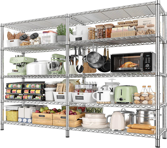 REIBII 1500LBS Storage Shelves 61.7''W Wire Shelving Unit 5 Tier Metal Shelving for Storage Rack