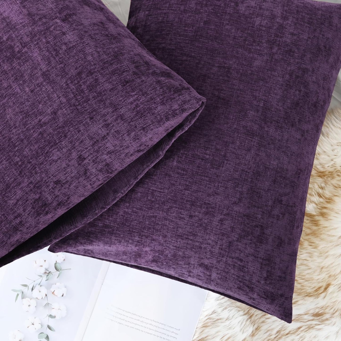CaliTime Throw Pillow Covers Decorative 20 X 26 Inches Pack of 2 Cozy Chenille Standard Pillow