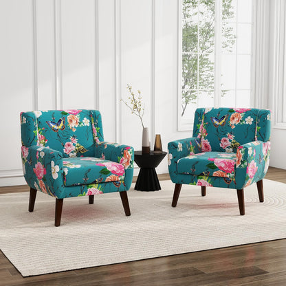 UIXE Floral Accent Chair, Modern Upholstered Armchair in Fabric for Living Room, Comfy Club Arm