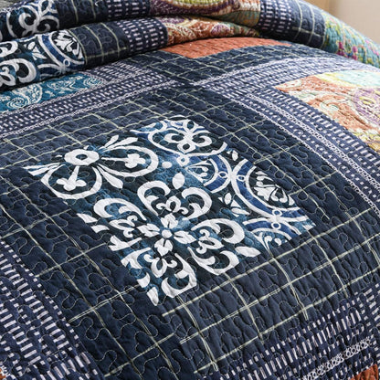 NEWLAKE Cotton Patchwork Bedspread, 3-Piece Bedding Quilt Set with Real Stitched Embroidery