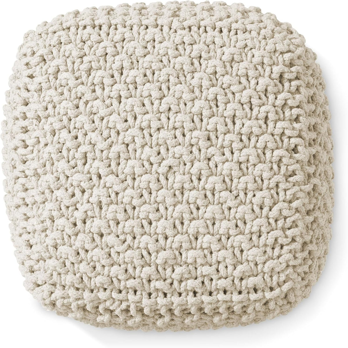 Casafield Square Pouf Ottoman, Natural - 18.5" W x 18.5" D x 14.5" H Cotton Knit Foot Stool - Boho