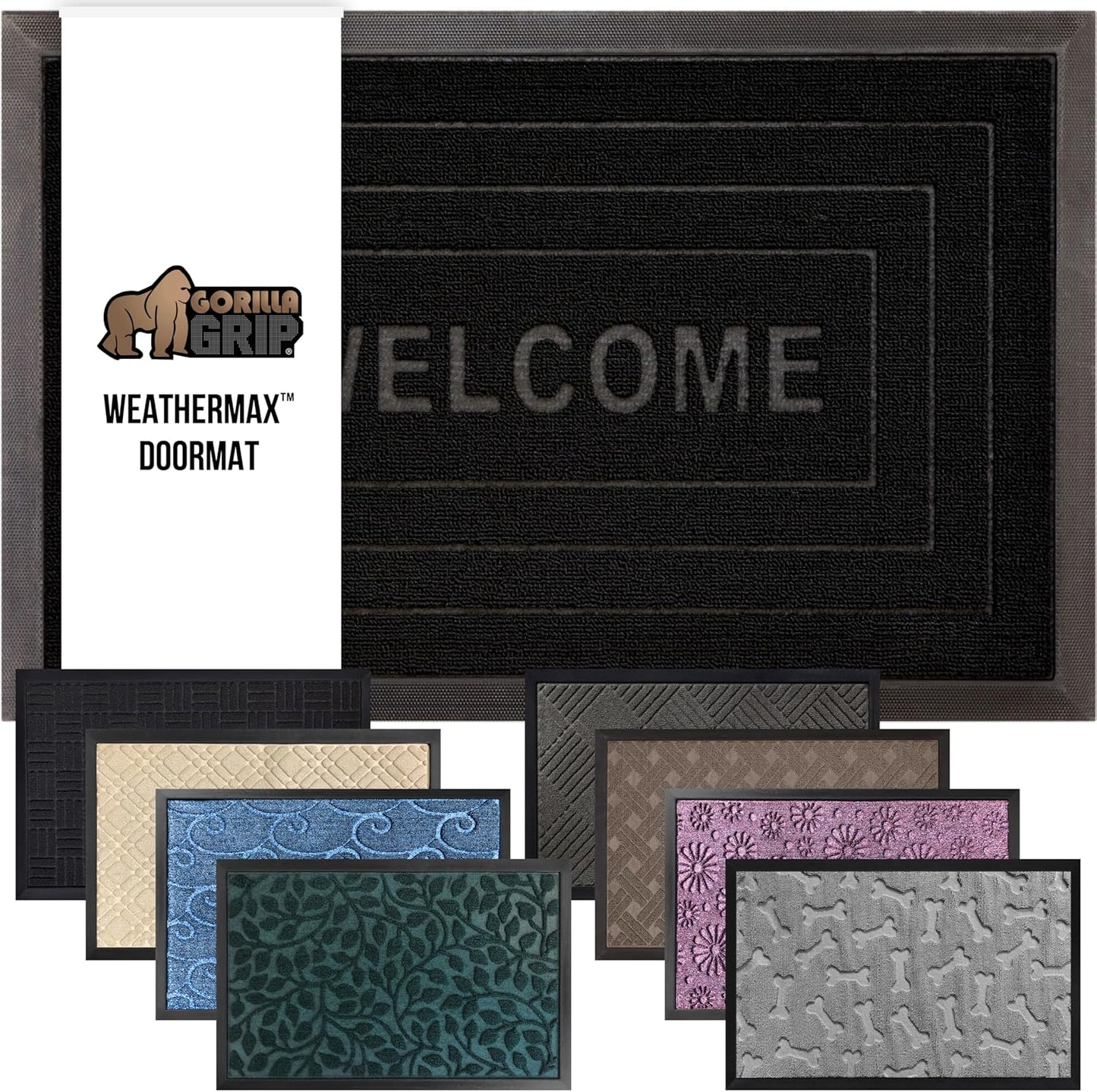 GORILLA GRIP 100% Waterproof All-Season WeatherMax Doormat, 47x35, US Designed Natural Rubber