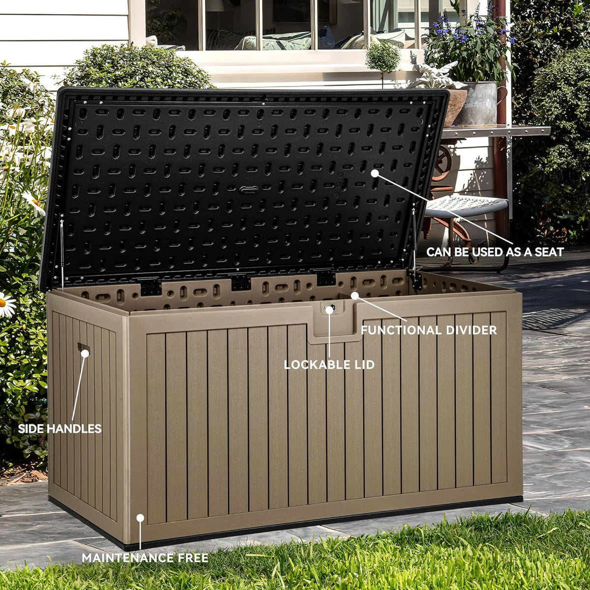 YITAHOME 230 Gallon Large Deck Box with Divider & Side Handles, Outdoor Double-Wall Storage for