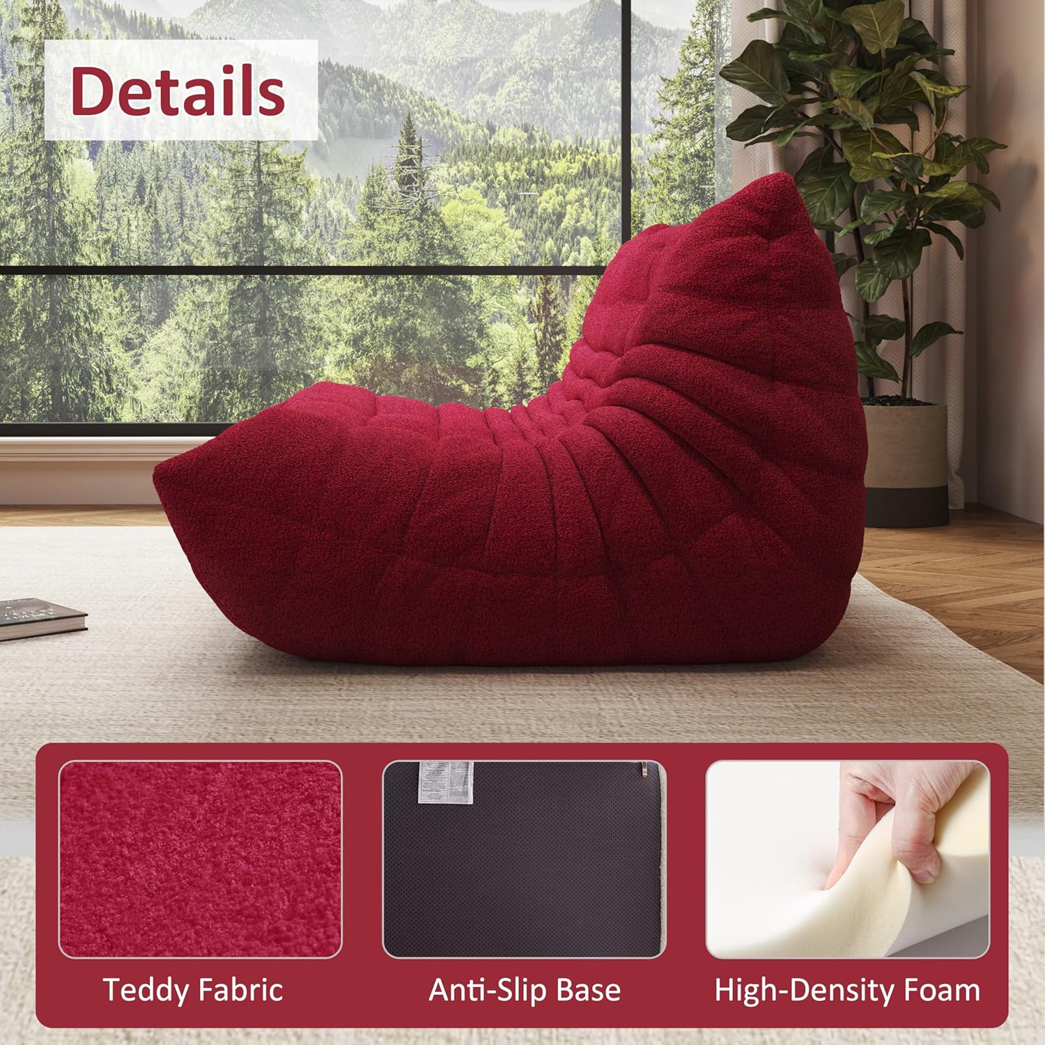 Bean Bag Chair, Oversized Bean Bag Chair for Living Room, Fireside Chair for Adults with Memory