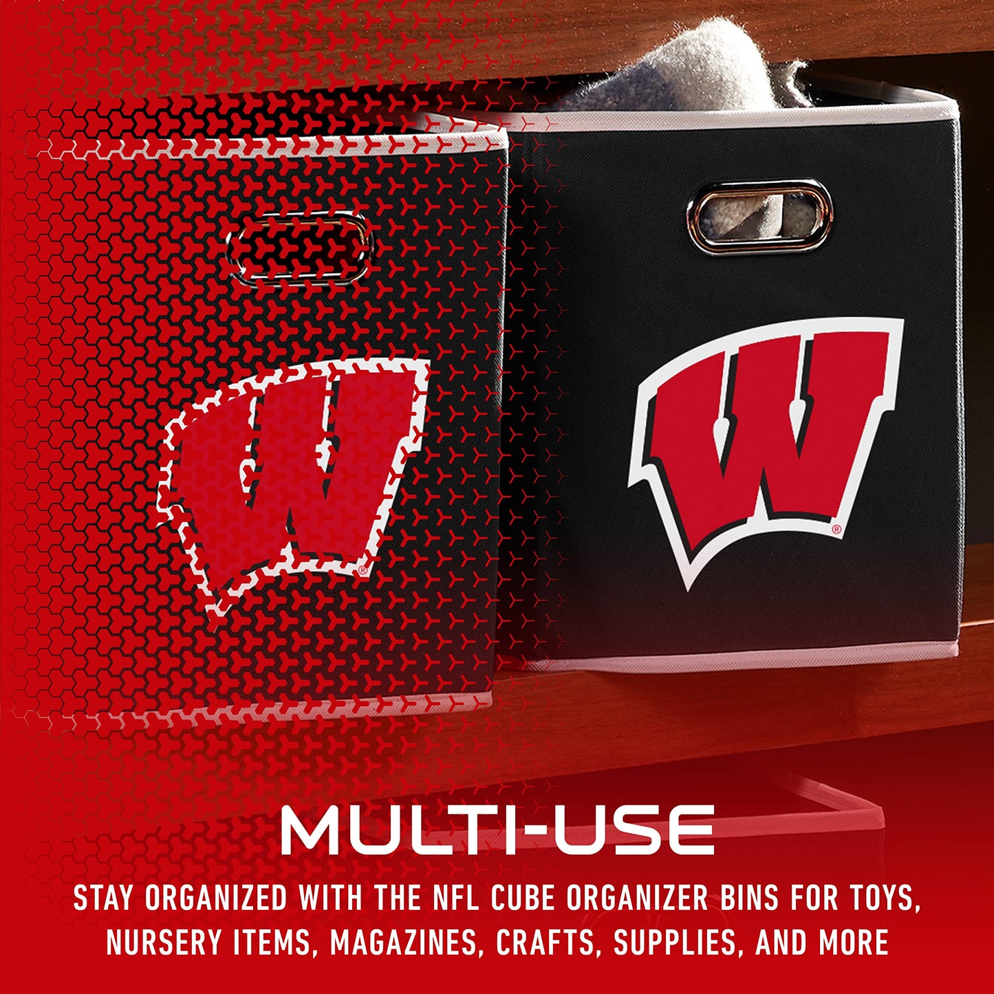 Franklin Sports NCAA Storage Bin - Cube Organizer - Wisconsin