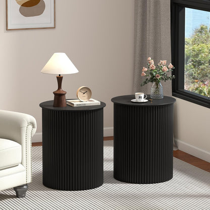 AVZEAR Small Round Side Table Fluted Night Stand Set of 2, 17.7" Mid Century Modern End Table