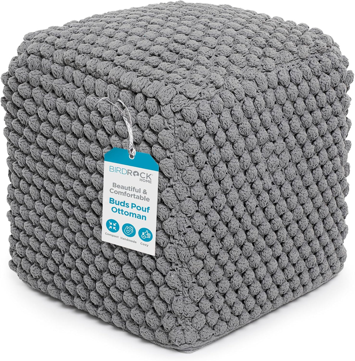 BIRDROCK HOME Buds Pouf Foot Stool Ottoman - Knit Bean Bag Floor Chair - Cotton Braided Cord