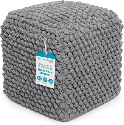 BIRDROCK HOME Buds Pouf Foot Stool Ottoman - Knit Bean Bag Floor Chair - Cotton Braided Cord