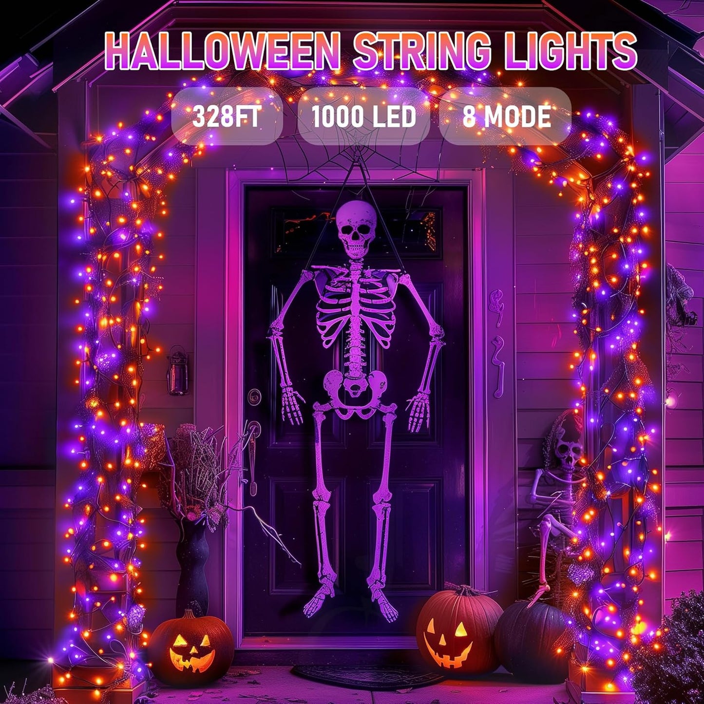 Dazzle Bright Outdoor Halloween String Lights, 1000 LED 328 FT Plug in Fairy Light with Remote