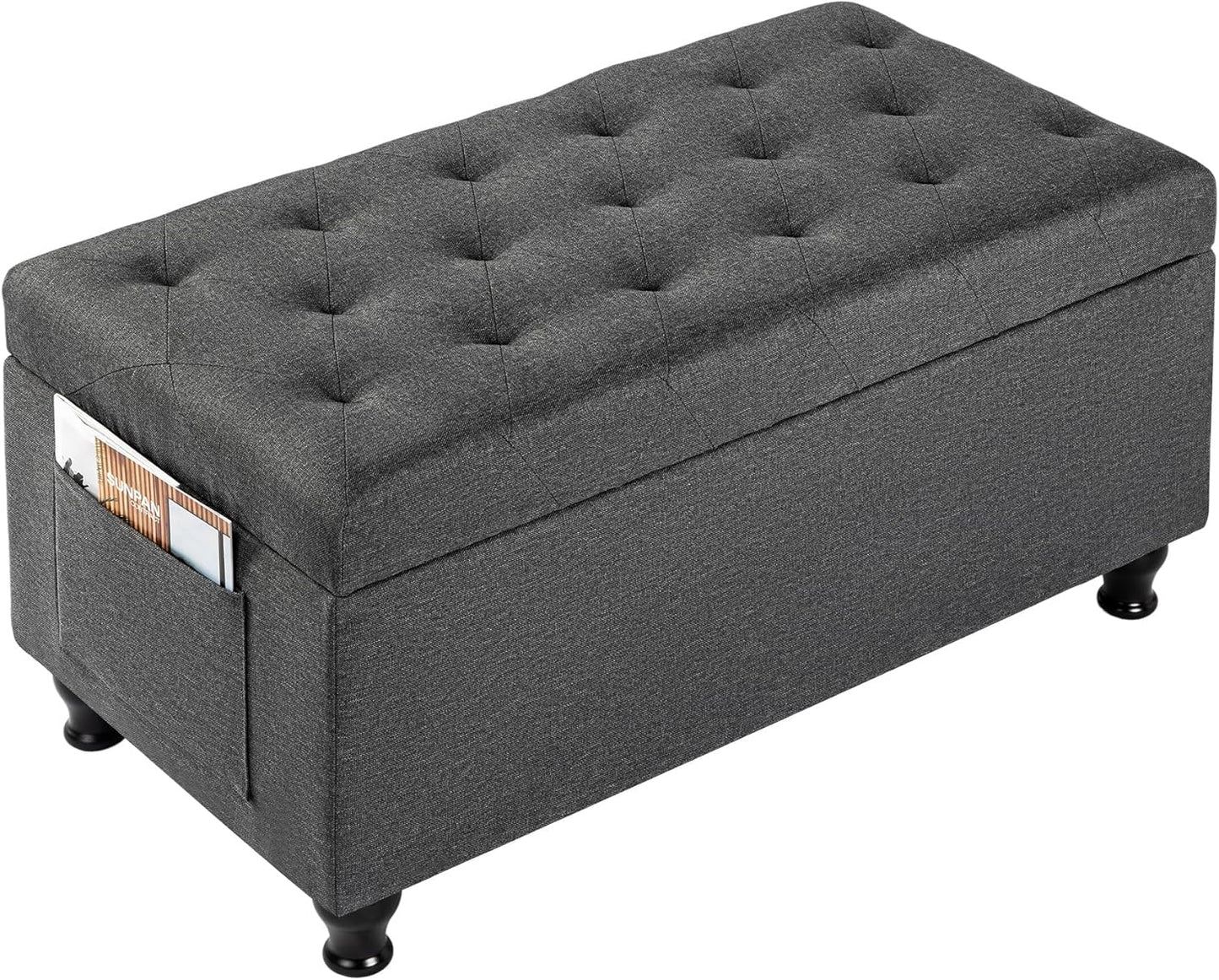 Ottoman with Storage 32'' Ottoman Storage Bench Linen Fabric Ottomans Footstools Upholstered Foot