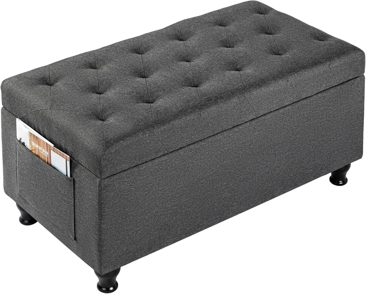 Ottoman with Storage 32'' Ottoman Storage Bench Linen Fabric Ottomans Footstools Upholstered Foot