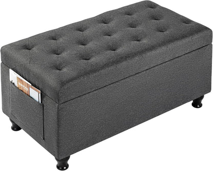 Ottoman with Storage 32'' Ottoman Storage Bench Linen Fabric Ottomans Footstools Upholstered Foot