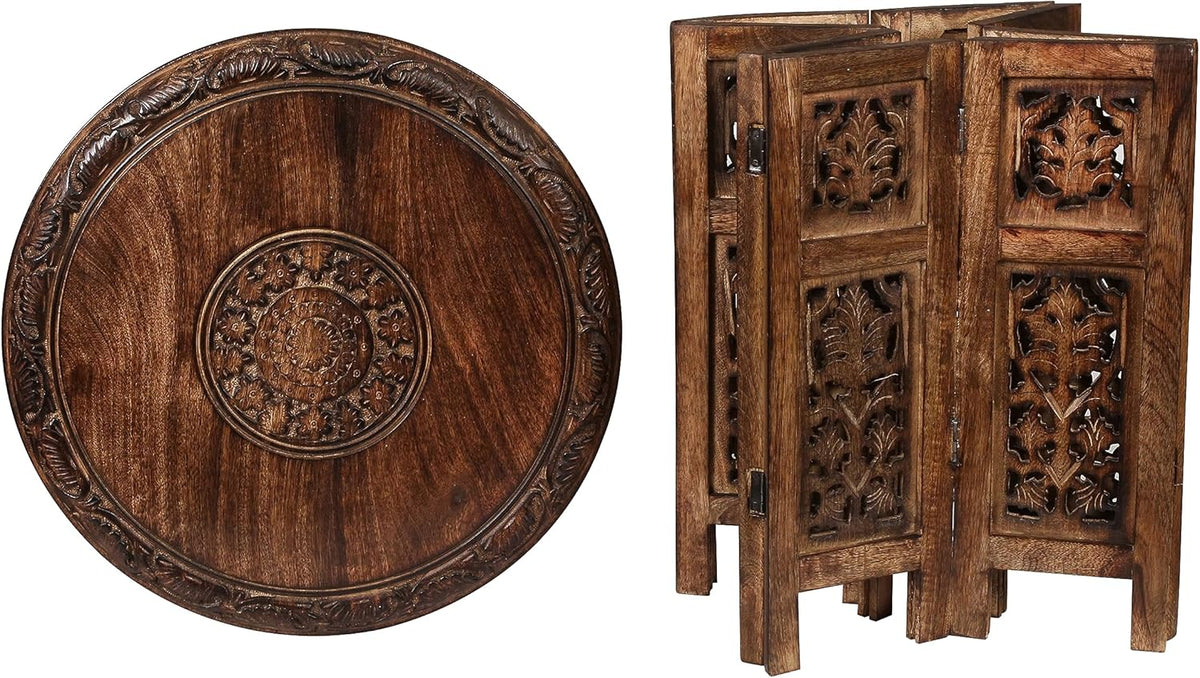 Lightnpro Handcrafted Wooden Round Accent Table - Vintage Farmhouse Octagonal Side End Table with