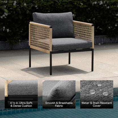 Idzo Oscar Wicker Outdoor Lounge Chair Set of 2, Sturdy Metal Frame, Weather-Resistant Rope Weave