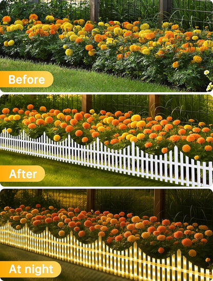 Hopolon 8 Pack White Picket Fence for Garden, 11.1in (H) X 9.1ft (L) Garden Fence Border with 144