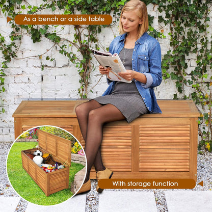 Tangkula 46 Gallon Acacia Wood Deck Box, Garden Backyard Storage Bench, Outdoor Storage Container