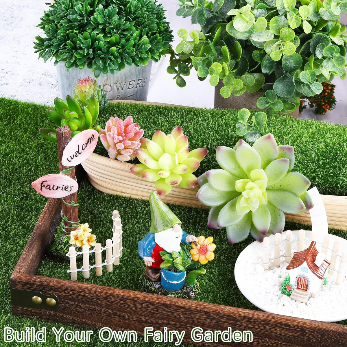 Elcoho 10 Pieces Fake Grass for Crafts Fairy Garden 6 x 6 Inches Artificial Garden Grass for