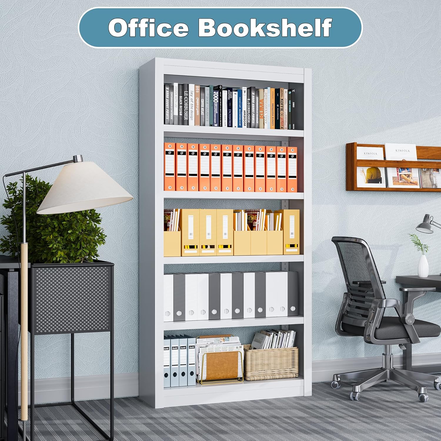 Bookcase, 5-Shelf Industrial Bookshelf, Large Storage Space, Adjustable Bookshelves, Perfect for