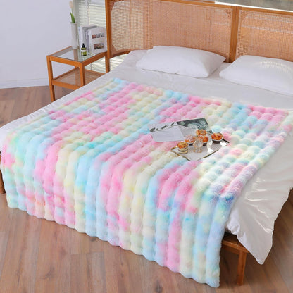 UKELER Colorful Faux Fur Throw Blanket Twin Size, Large Super Soft Fluffy Bed Blankets Throws for