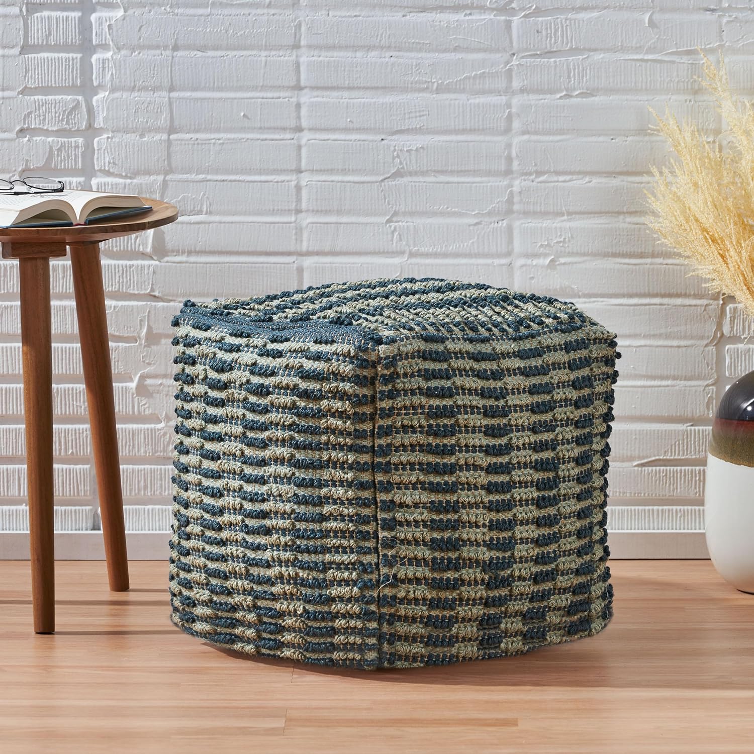 GDFStudio Boho Handmade Fabric Cube Pouf Ottoman Foot Stool - Bean Bag Floor Chair - Foot Rest