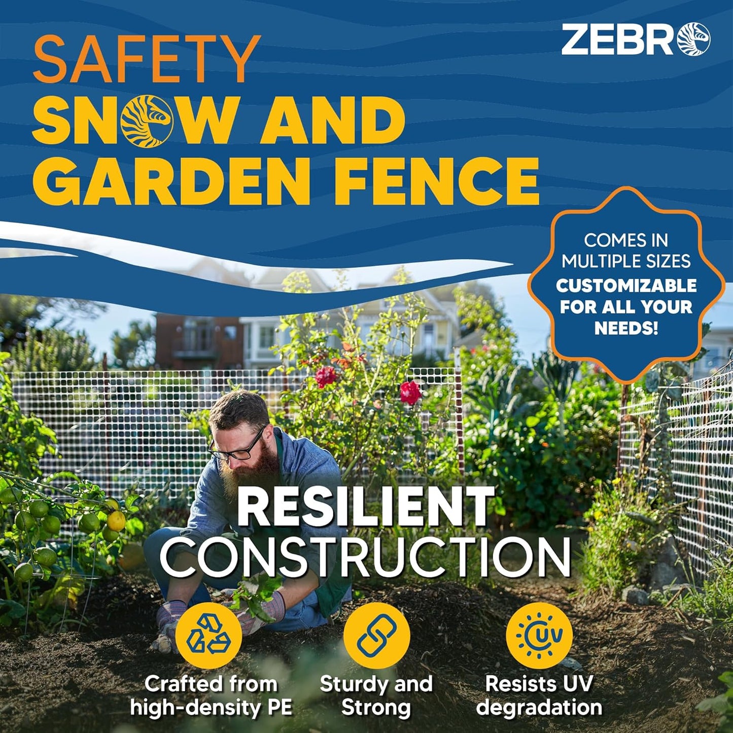 ZEBRO 4' x 100' White Plastic Garden Fence Roll – Standard Duty Safety Netting for Snow, Poultry