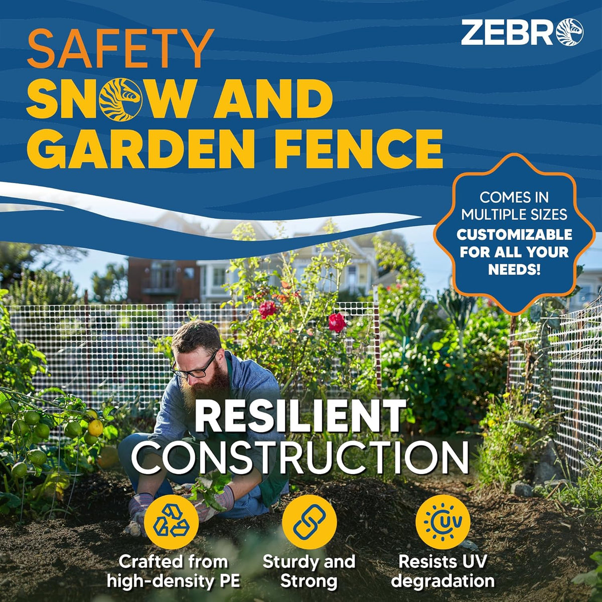 ZEBRO 4' x 100' White Plastic Garden Fence Roll – Standard Duty Safety Netting for Snow, Poultry