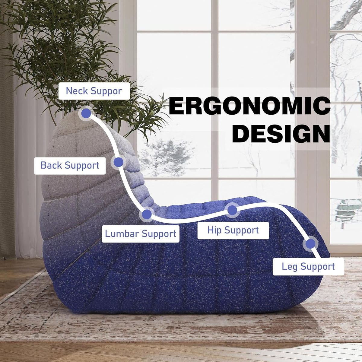 Big Bean Bag Chairs for Adults, 3 Seater Large Bean Bag Sofa, Fireside Chair Lazy Sofa Chair with