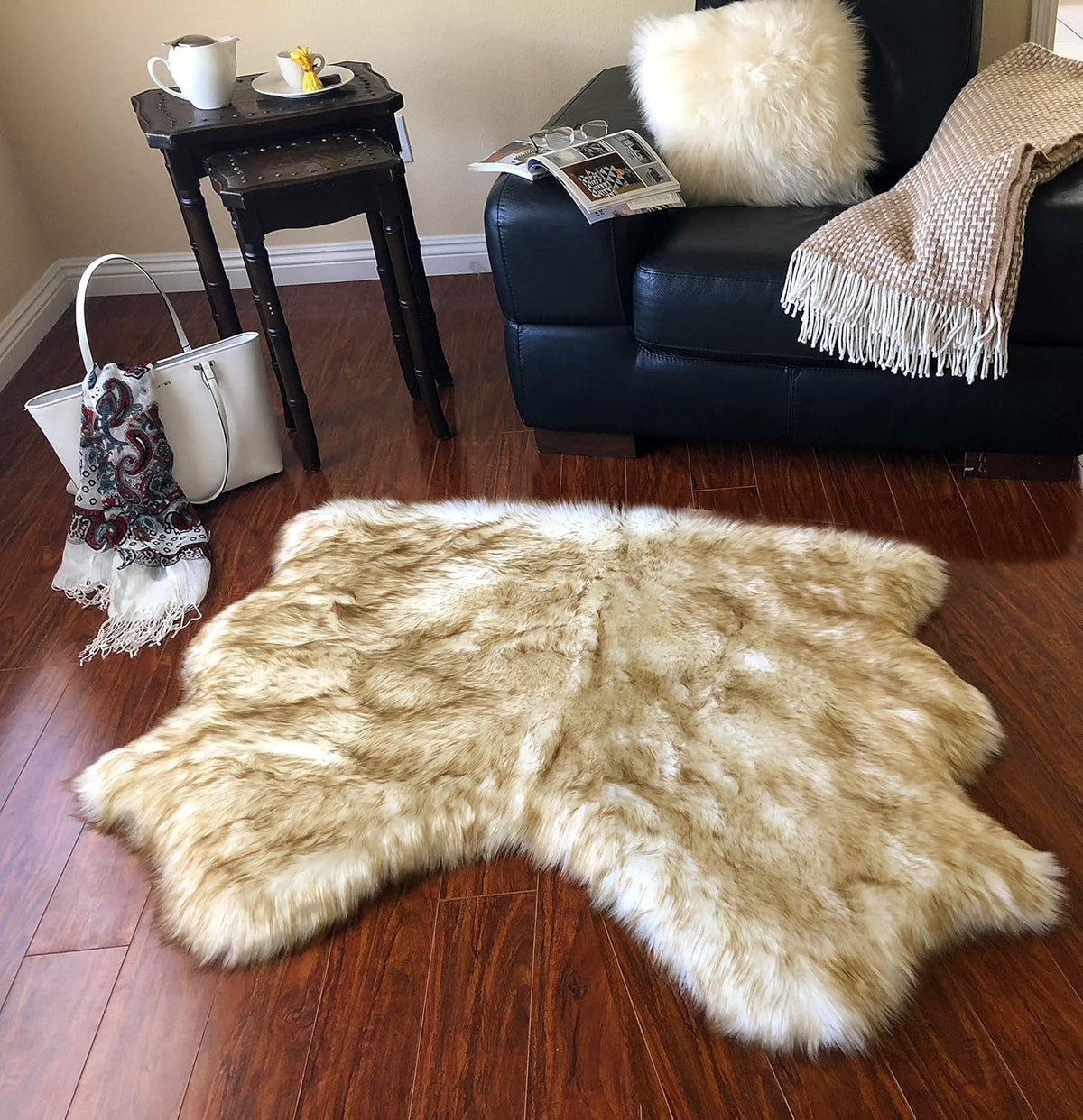 LAMBZY Faux Sheepskin Hypoallergenic Free Shape Silky Shag Rug, Luxury Shaggy Plush Carpet for
