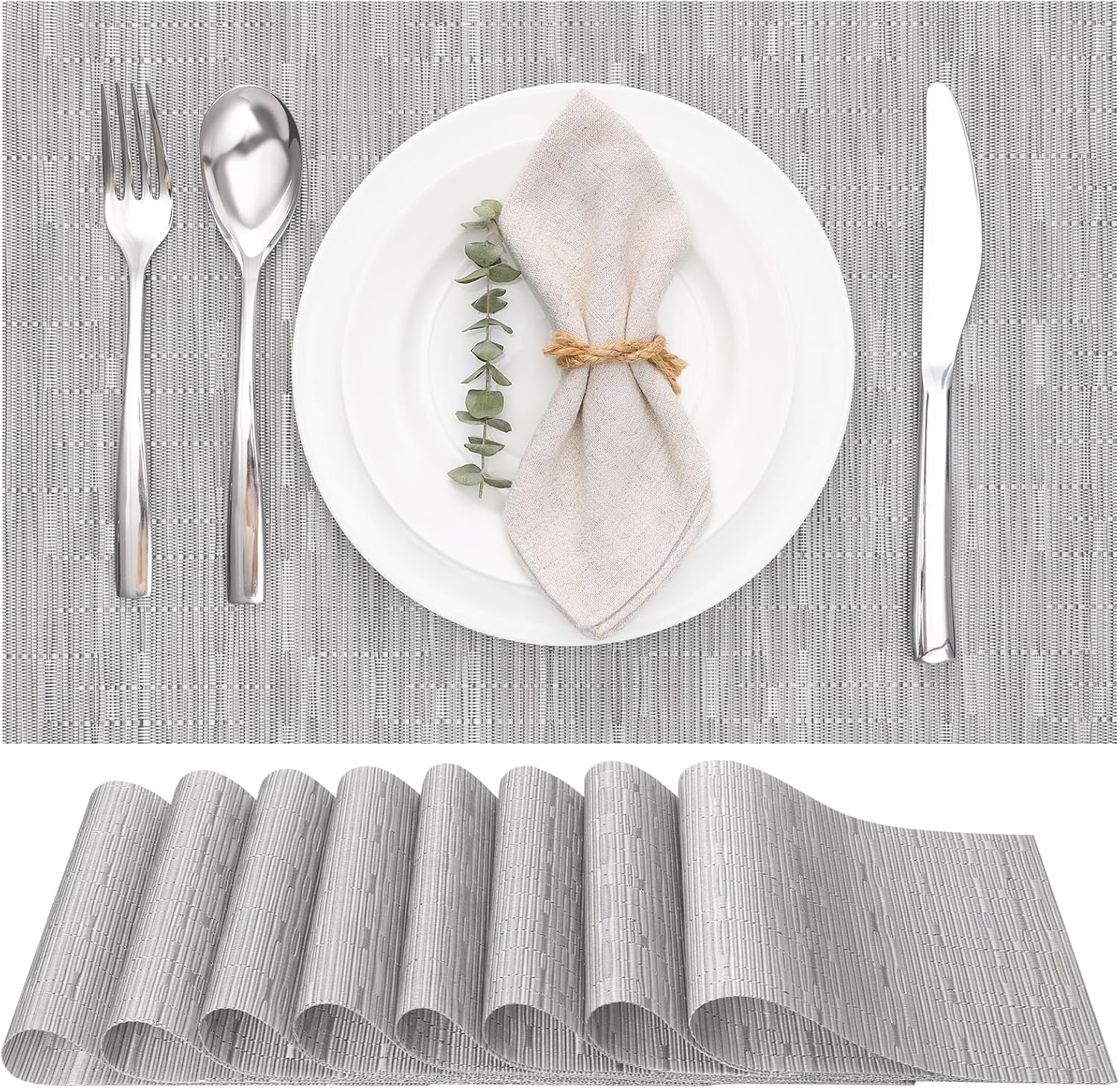 Myir JUN Placemats Set of 8, Vinyl Woven Placemats Place Mats Indoor Set of 8 Washable Table Mats