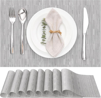 Myir JUN Placemats Set of 8, Vinyl Woven Placemats Place Mats Indoor Set of 8 Washable Table Mats