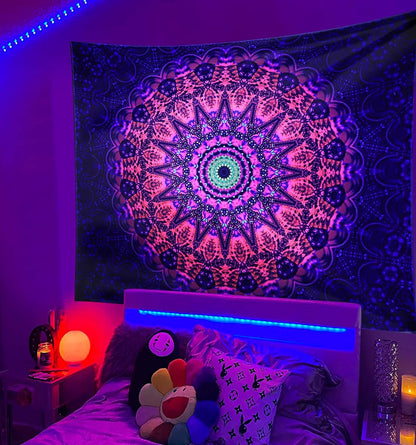 ADDWel Blacklight Mandala Boho Tapestry Glow In The Dark, Black Light Bohemian Hippie Poster Wall