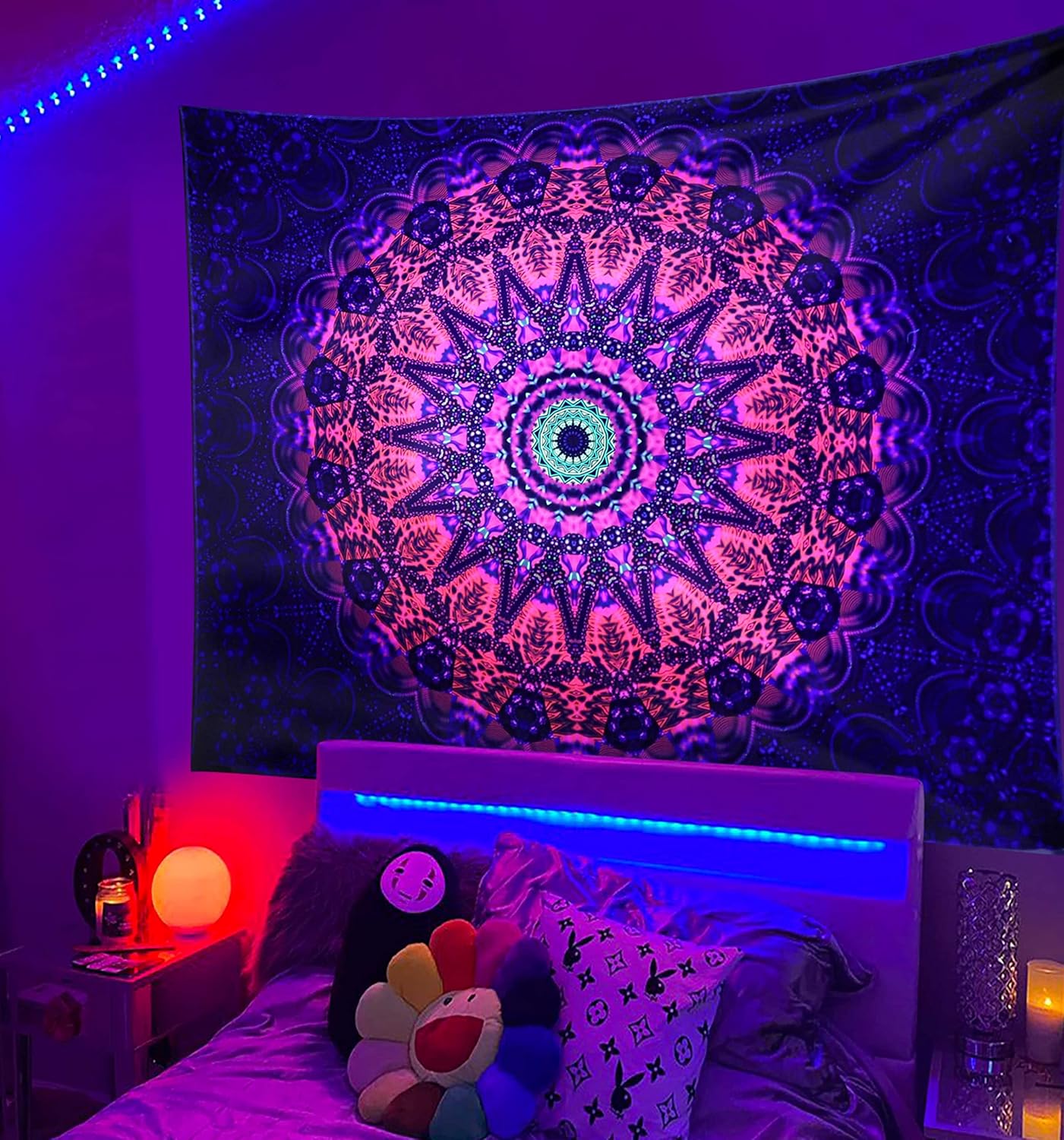 ADDWel Blacklight Mandala Boho Tapestry Glow In The Dark, Black Light Bohemian Hippie Poster Wall