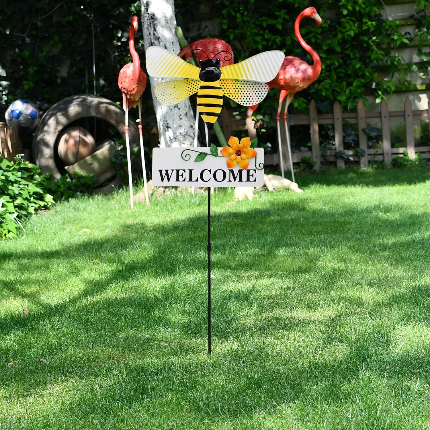 Veclotch 30"" H Metal Bee Garden Stake,Rustic Bee Decorative Yard Stakes Metal Yard Art Ornaments