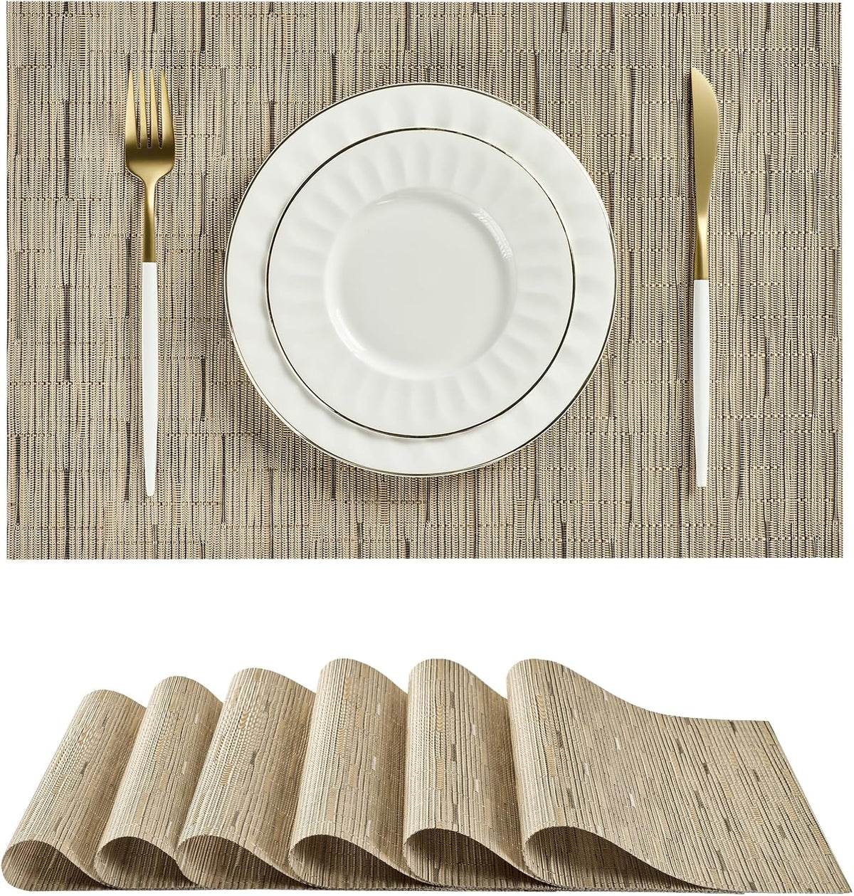Leetaltree Light Brown Placemats Set of 6 - Heat Resistant Non-Slip Place mats for Dining Table