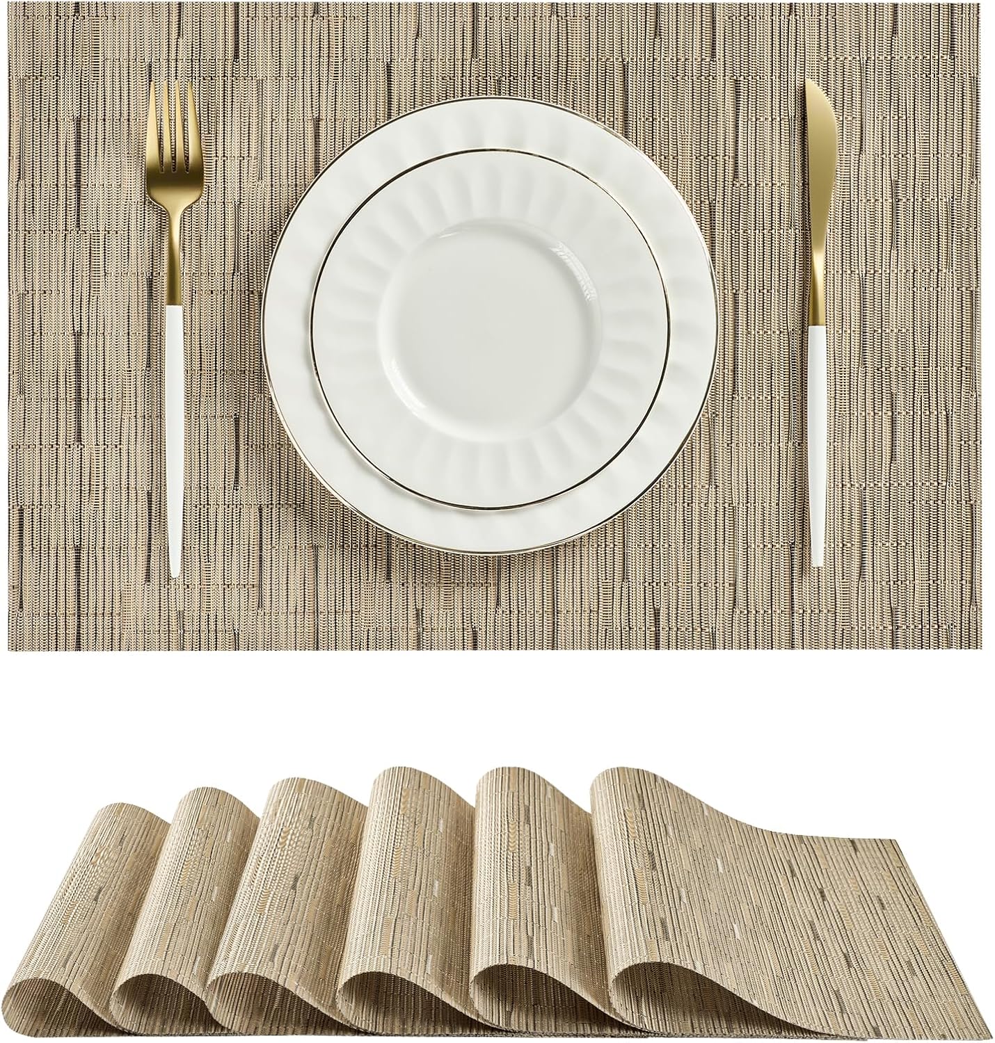 Leetaltree Light Brown Placemats Set of 6 - Heat Resistant Non-Slip Place mats for Dining Table