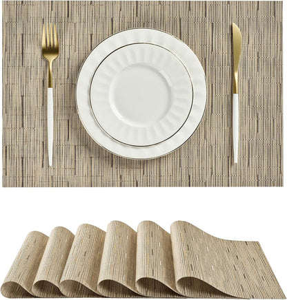 Leetaltree Light Brown Placemats Set of 6 - Heat Resistant Non-Slip Place mats for Dining Table