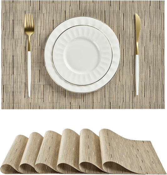 Leetaltree Light Brown Placemats Set of 6 - Heat Resistant Non-Slip Place mats for Dining Table
